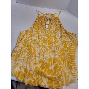 Ann Taylor Loft Women's XL white & yellowTie front Tank Top Blouse cotton NWT